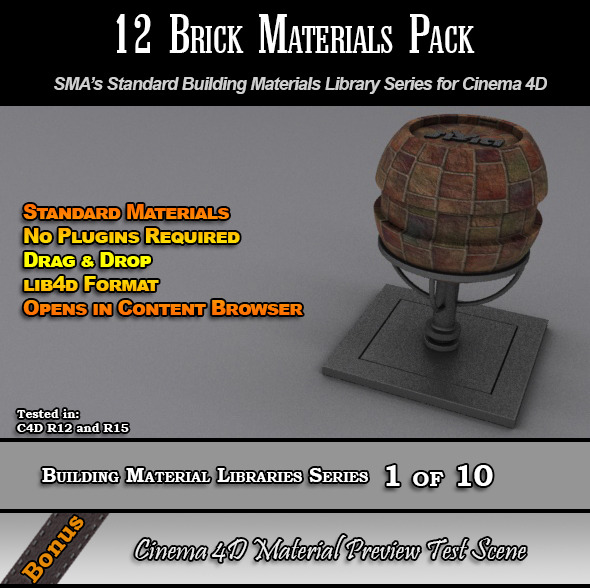 12 Standard Brick Materials Pack for Cinema 4D - 3DOcean Item for Sale