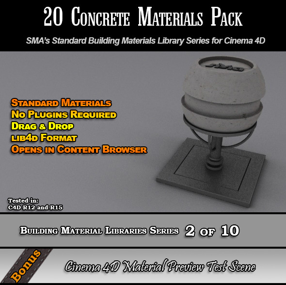 20 Standard Concrete Materials Pack for Cinema 4D - 3DOcean Item for Sale