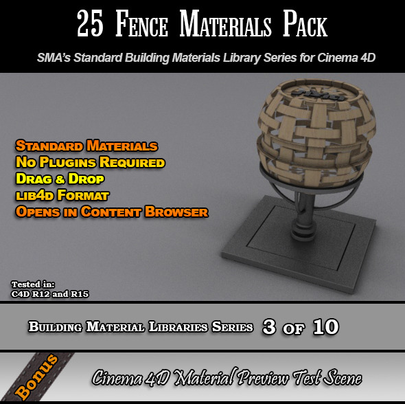 25 Standard Fences Materials Pack for Cinema 4D - 3DOcean Item for Sale