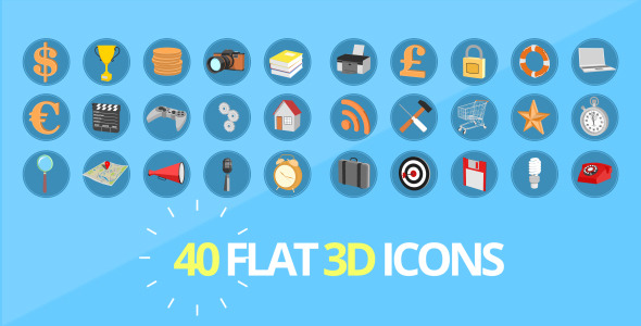 40 3D Flat looking Icons 40 3D Flat looking Icons