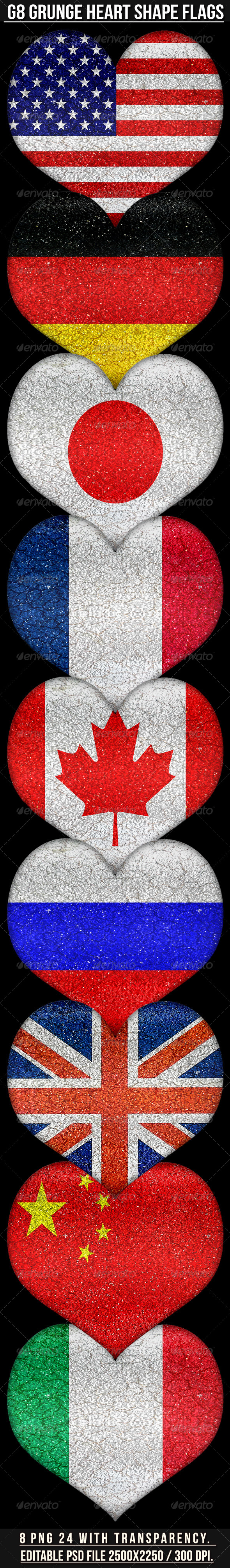G8 Grunge Style Heart Shape Flags G8 Grunge Style Heart Shape Flags