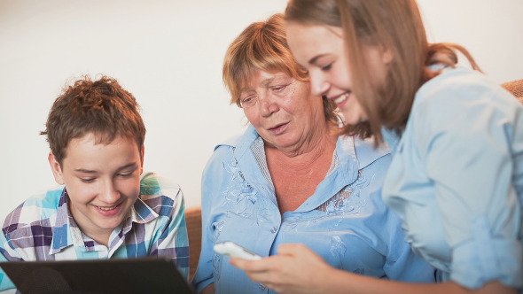 Teenagers and Old Person Learn Laptop Teenagers and Old Person Learn Laptop