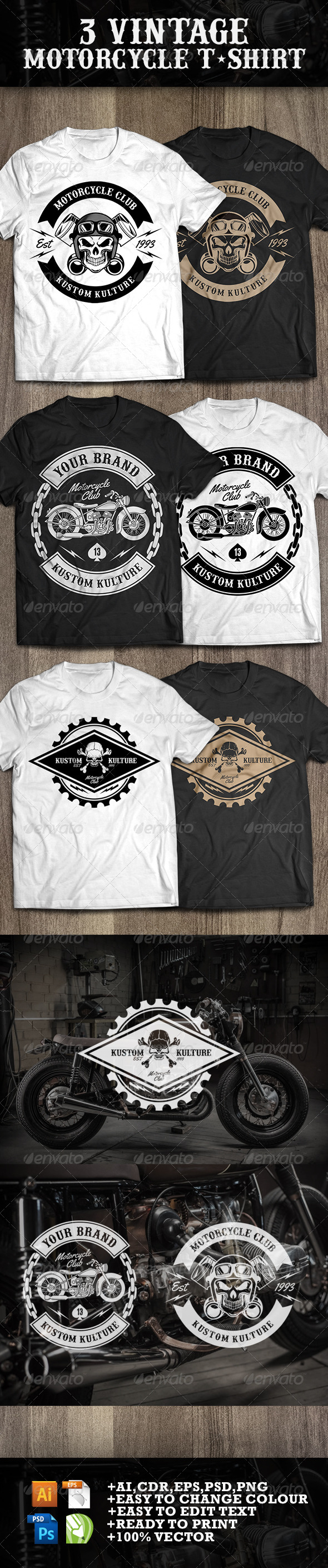 3 Vintage T-shirt Motorcycle 3 Vintage T-shirt Motorcycle
