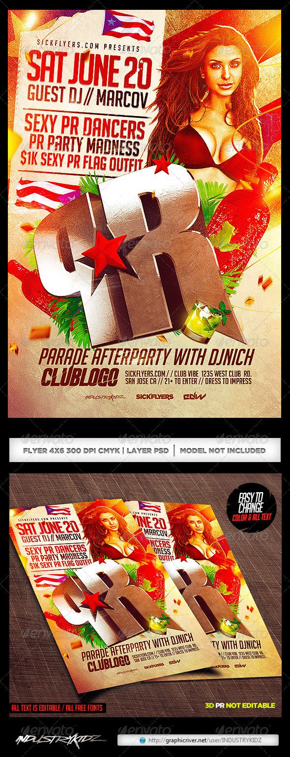 Puerto Rico Parade After party Flyer Template - Clubs & Parties Events