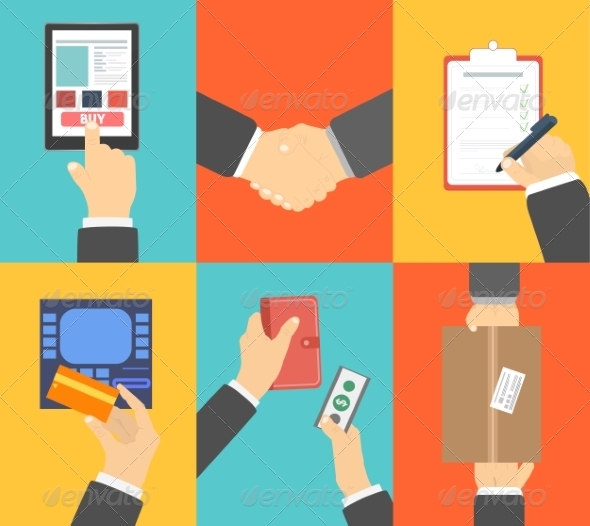 Set of Business Hands Action Concepts Set of Business Hands Action Concepts