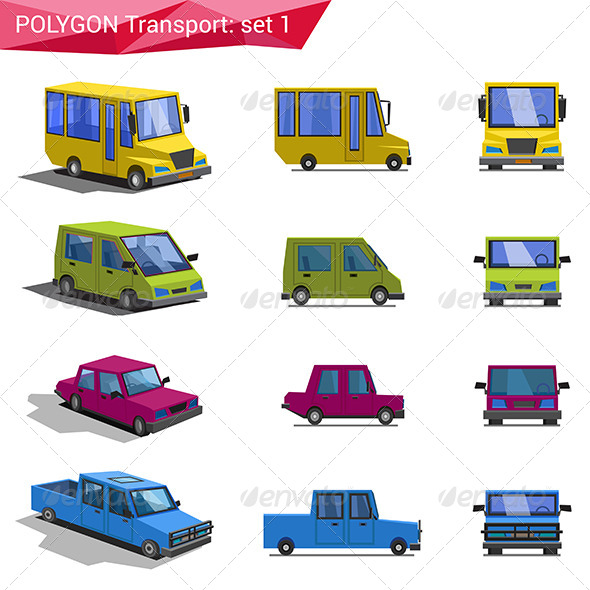 Polygonal Style Transport Icon Set Polygonal Style Transport Icon Set