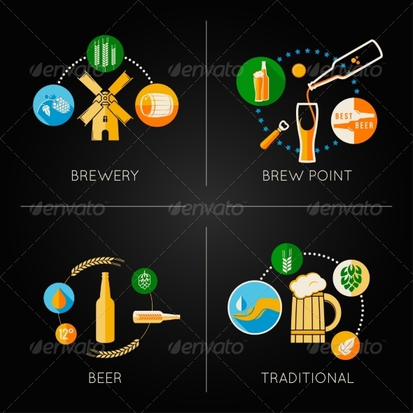 Beer Set Flat Icons Beer Set Flat Icons