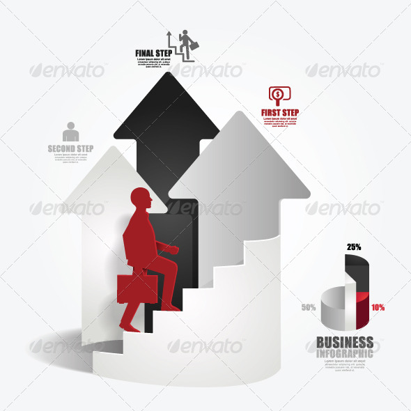 Businessman Up the Arrow Ladder Paper Cut Style