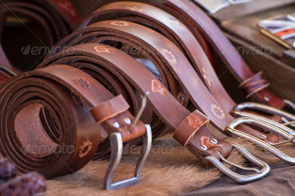 Store handmade leather belts, spanish medieval fair