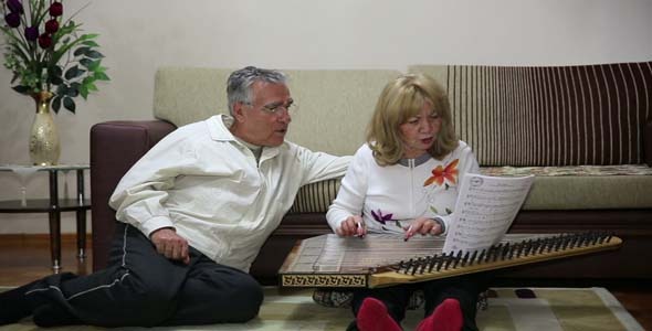 Mother Playing Qanun Father And Son Listens Mother Playing Qanun Father And Son Listens