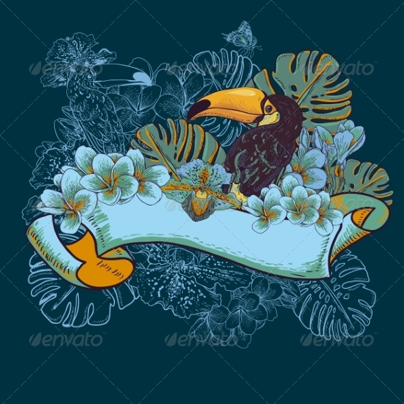 Tropical Exotic Floral Card with Toucan Tropical Exotic Floral Card with Toucan