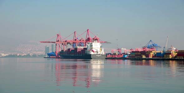Industrial Container Cargo Ship Working At Bridge Industrial Container Cargo Ship Working At Bridge