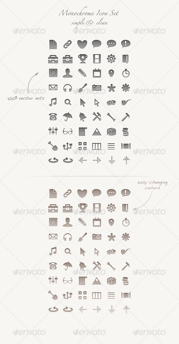 Monochrome Icon Set - 100% vector arts - PSD / CSH - Web Icons