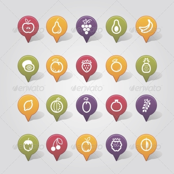 Fruits Mapping Pins Icons Fruits Mapping Pins Icons