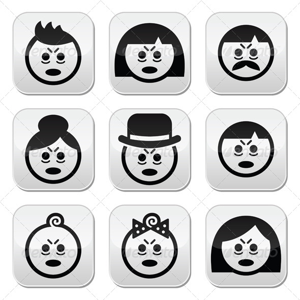 Tired or Sick People Faces Icons Set Tired or Sick People Faces Icons Set