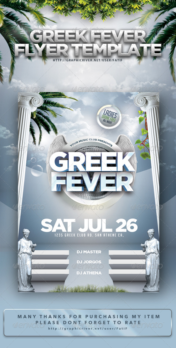 Greek Fever Flyer Template - Clubs & Parties Events