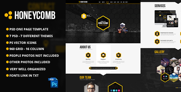 Honeycomb One Page PSD Template