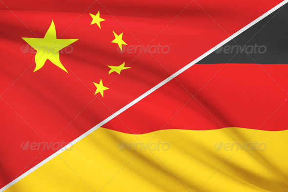 Series of ruffled flags. China and Federal Republic of Germany.