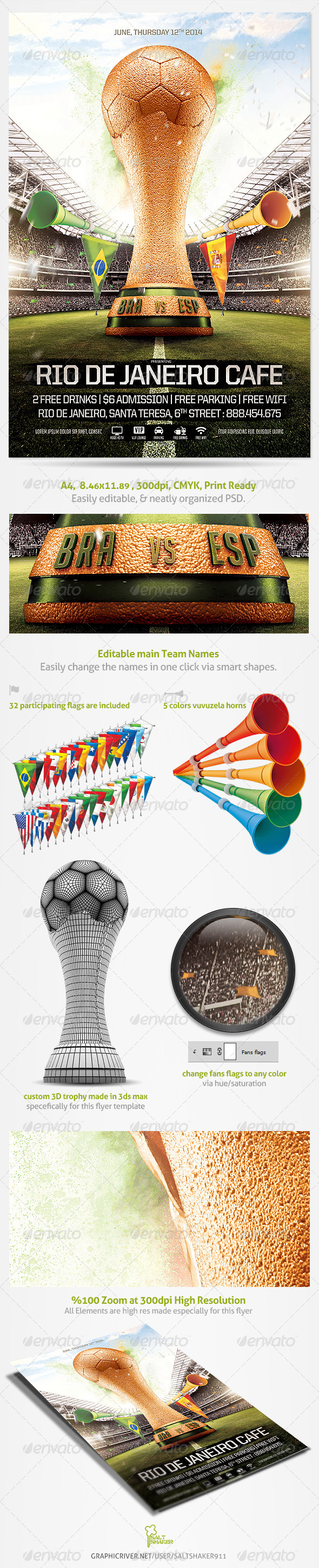 Brazil Soccer Cup Flyer 2014 Template - Sports Events