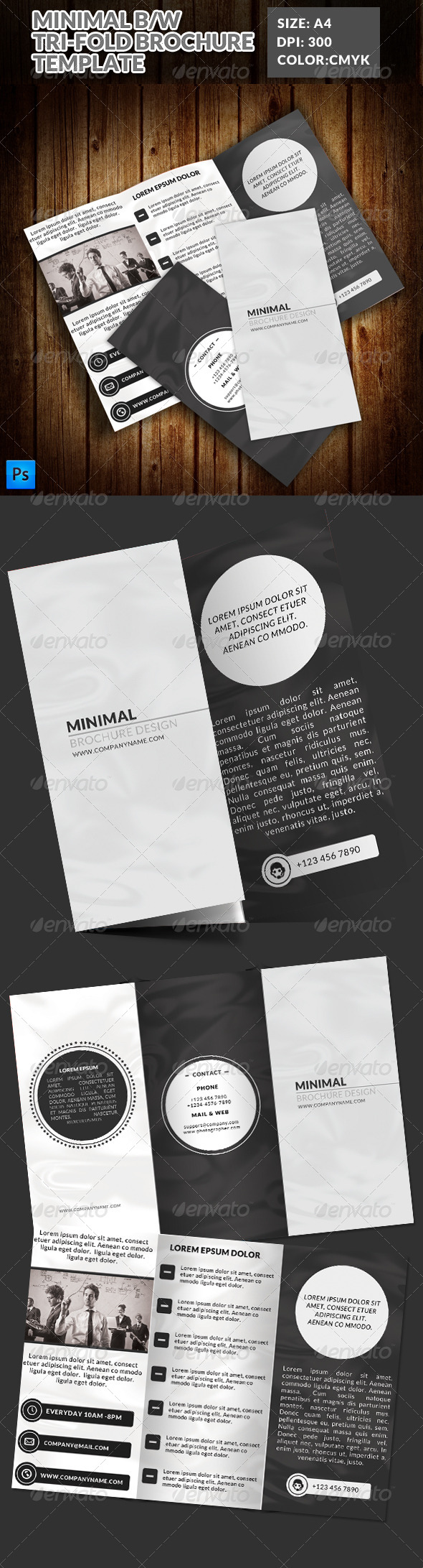 Minimal Black & White TriFold Brochure GraphicRiver