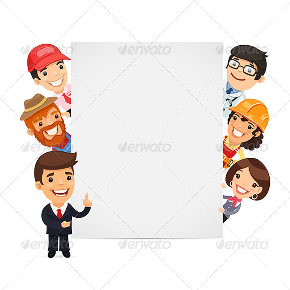 Diverse Professionals Presenting Empty Banner Diverse Professionals Presenting Empty Banner