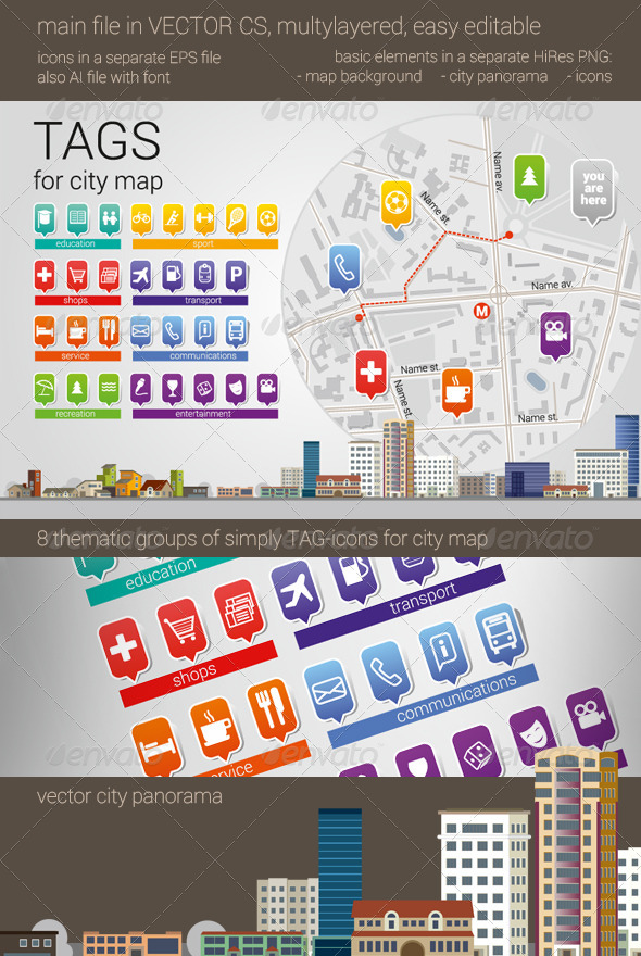 City Map Tag-Icons City Map Tag-Icons