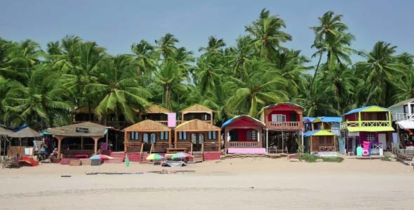 Colourful Bungalows In Resort On Sandy Beach Colourful Bungalows In Resort On Sandy Beach