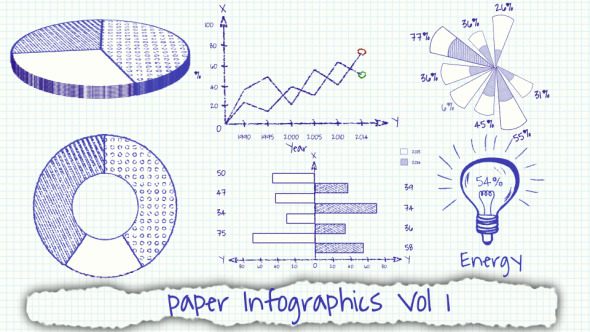 圆珠笔手绘风格的数据统计图表动画AE模板源文件 Paper Infographics Vol 1  AE资源素材社区 www.aeziyuan.com