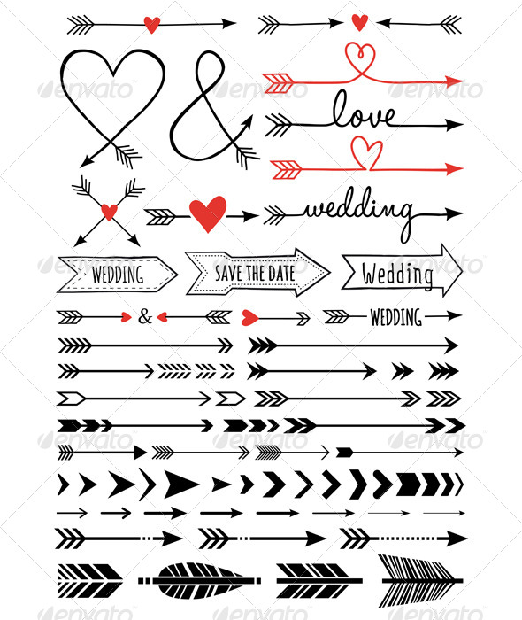 Hand-drawn Wedding Arrows Set Hand-drawn Wedding Arrows Set