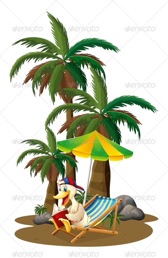 Duck reading near palm trees Duck reading near palm trees