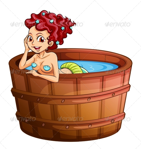 Happy mermaid in bathtub