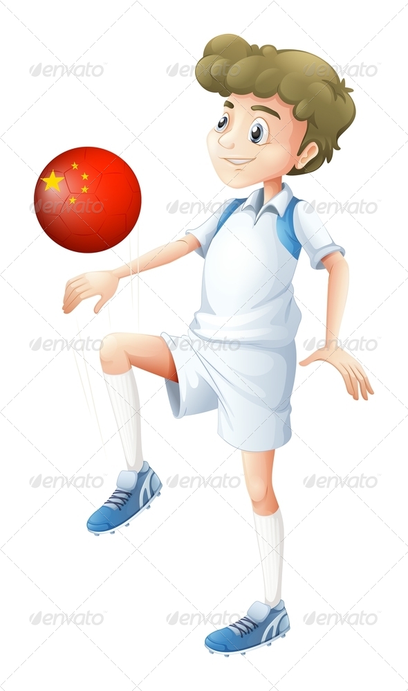 Boy Playing With Chinese Soccer Ball Boy Playing With Chinese Soccer Ball