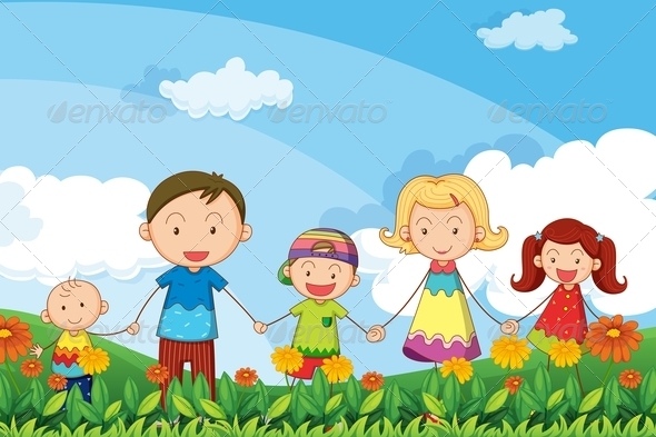Family strolling in garden Family strolling in garden
