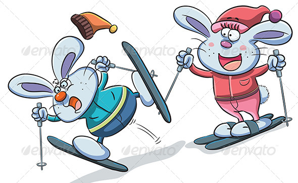 Bunny Playing Skiing Bunny Playing Skiing