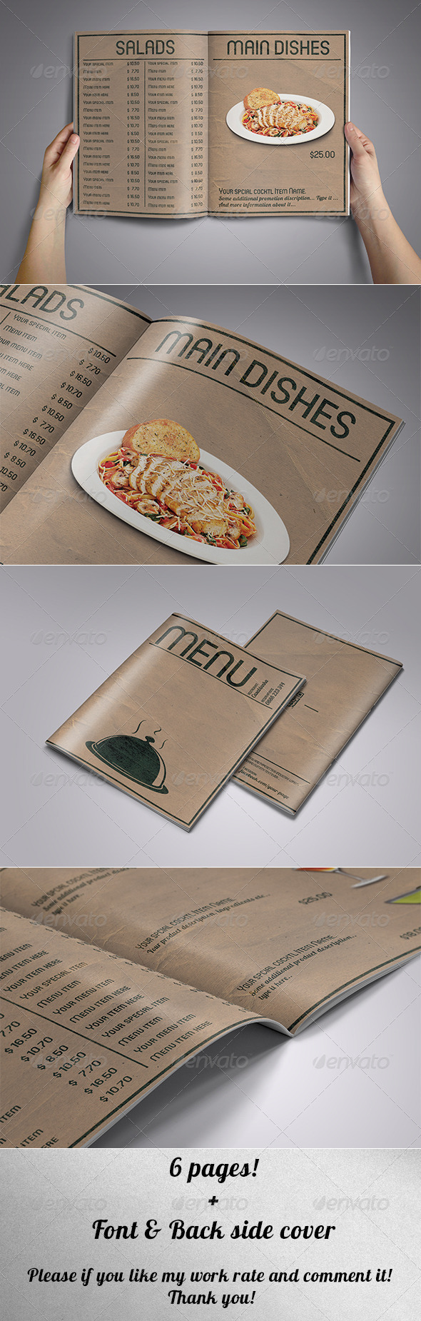 6 Pages Food Menu Vintage Style 6 Pages Food Menu Vintage Style