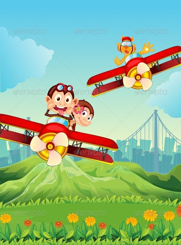 Planes with playful animals Planes with playful animals