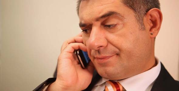 Businessman Using Mobile Phone Smiling Businessman Using Mobile Phone Smiling
