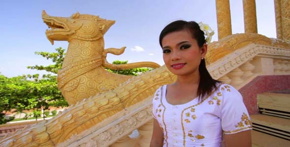 Asian Girl With Traditional Clothes In Temple Asian Girl With Traditional Clothes In Temple