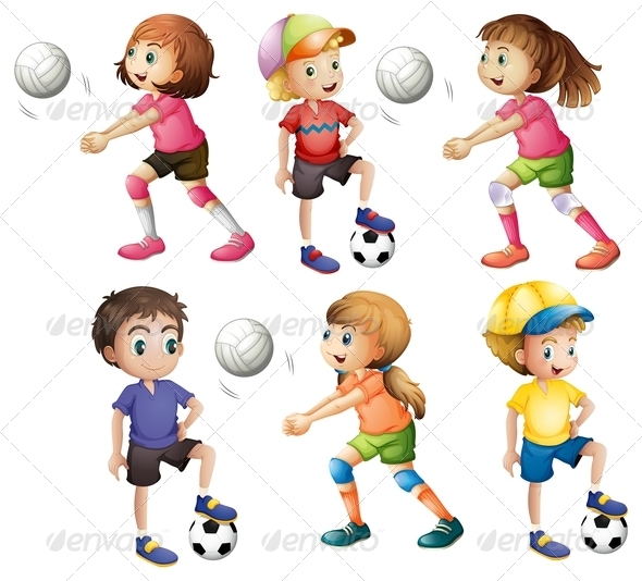 Kids playing volleyball and football Kids playing volleyball and football