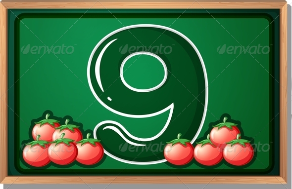Blackboard with nine tomatoes Blackboard with nine tomatoes