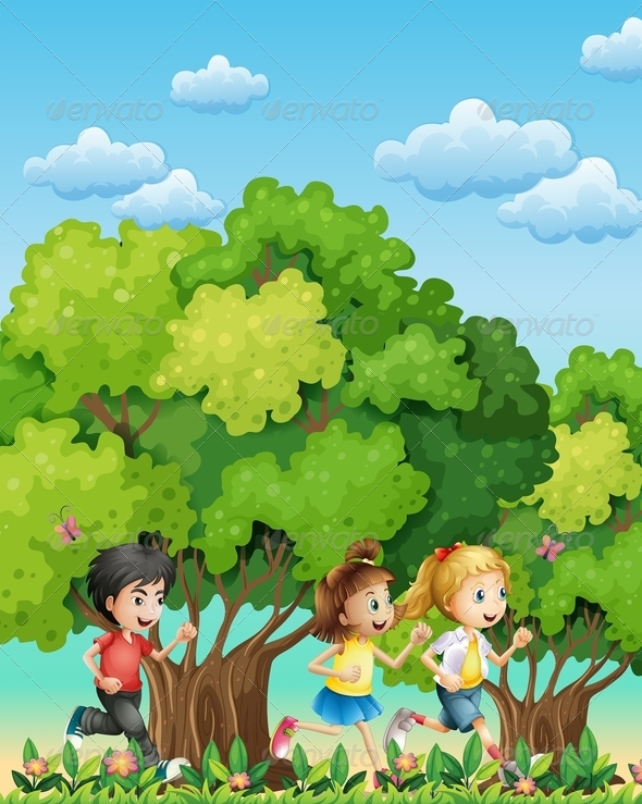 Three Kids Running Outdoor Three Kids Running Outdoor
