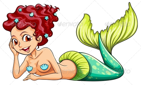 Smiling mermaid with green tail