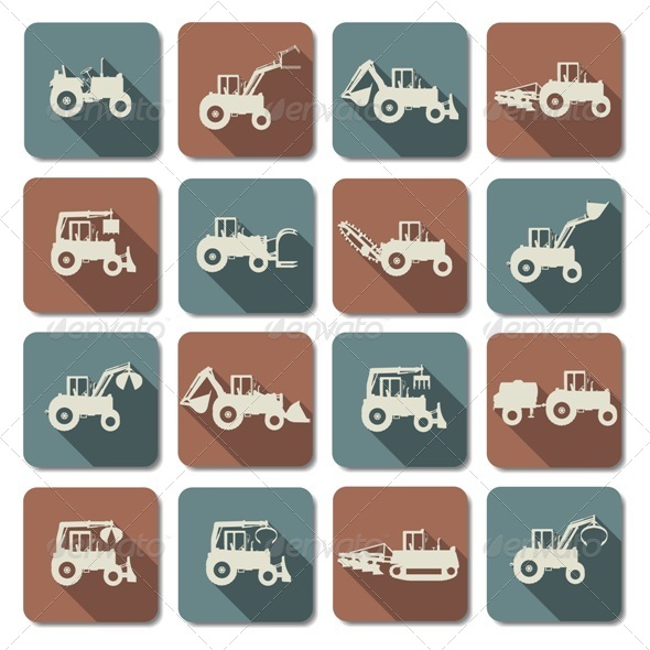 Tractor Flat Icons Tractor Flat Icons