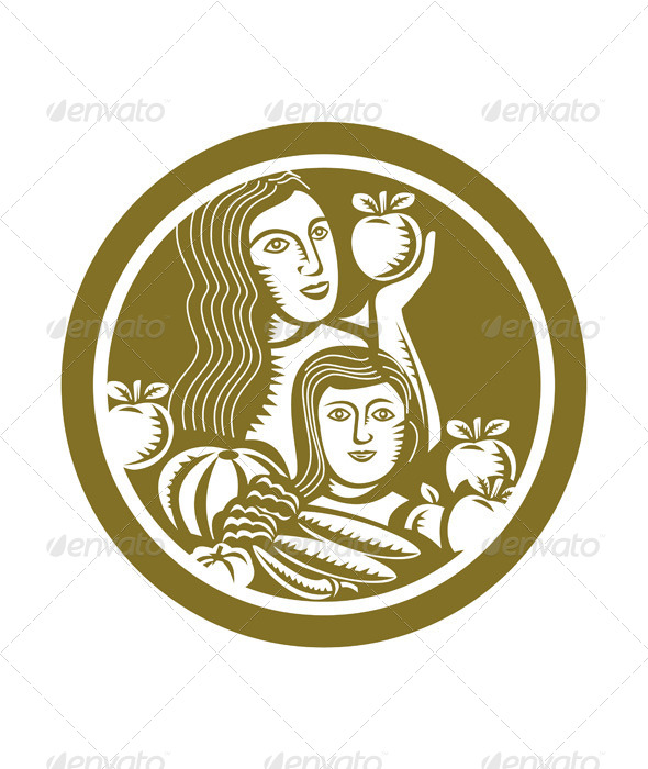 Woman and Child Holding Fruits and Vegetables Woman and Child Holding Fruits and Vegetables