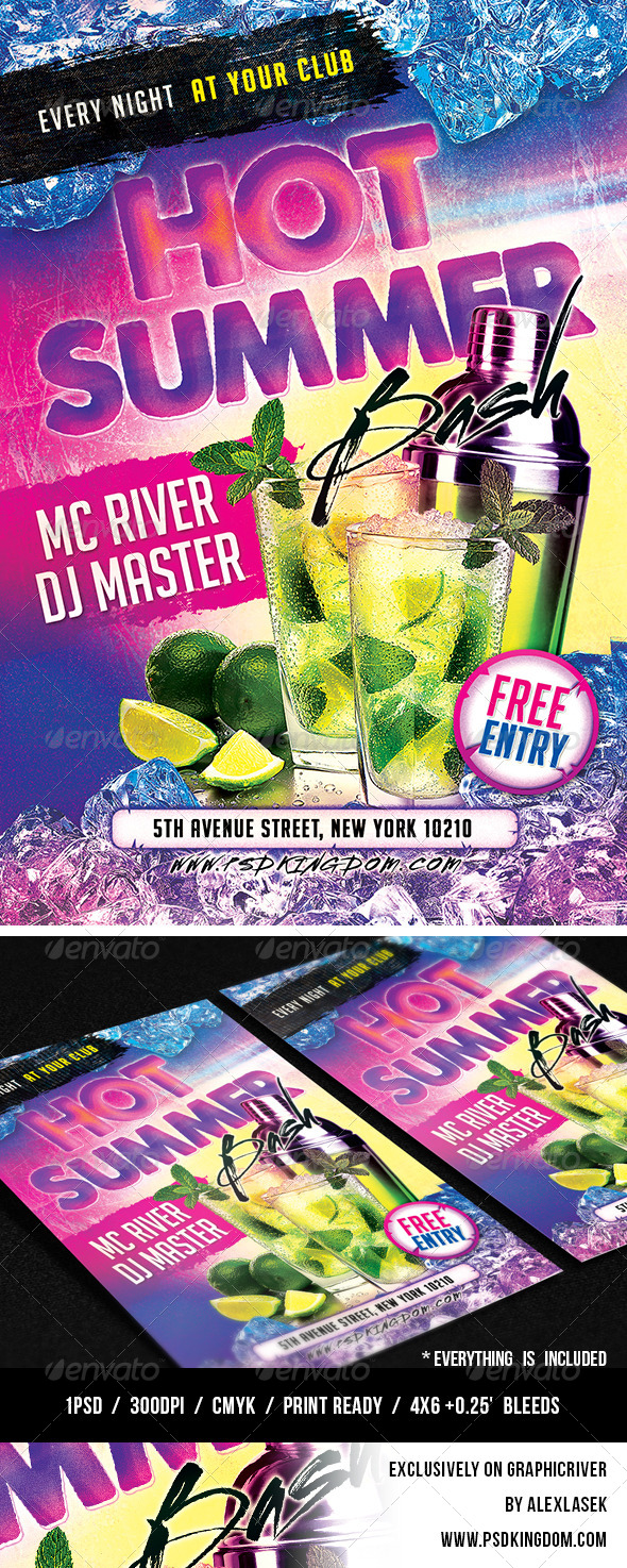 Hot Summer Bash Party Flyer - 4x6 - Clubs & Parties Events