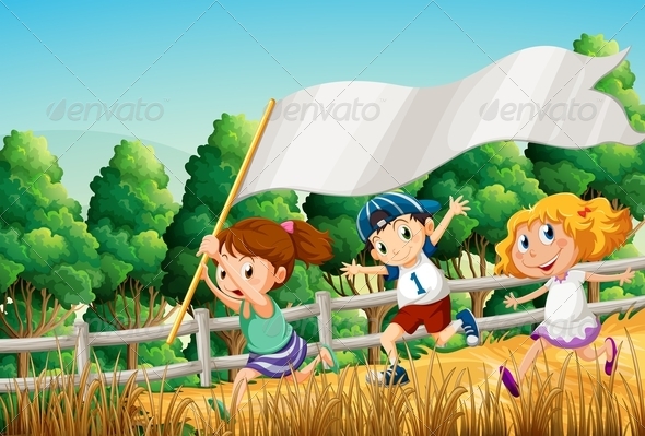 Kids Running with Empty Banner Kids Running with Empty Banner