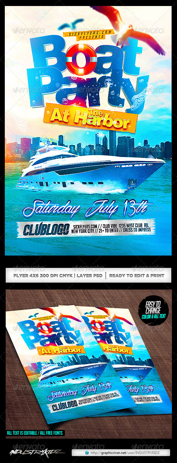 Boat Party Flyer Template PSD - Clubs & Parties Events