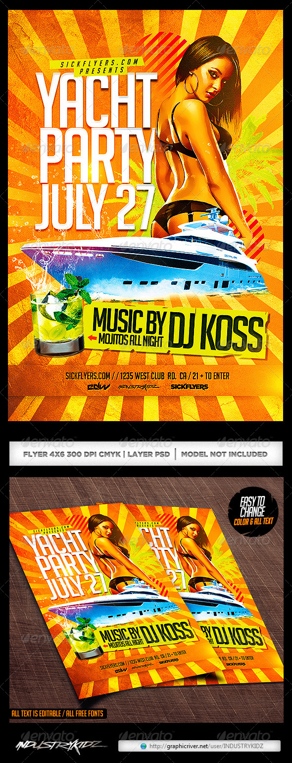 Yacht Party Flyer Template PSD - Clubs & Parties Events