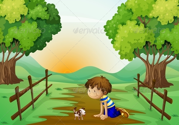 Young Boy and His Pet in the Middle of the Street