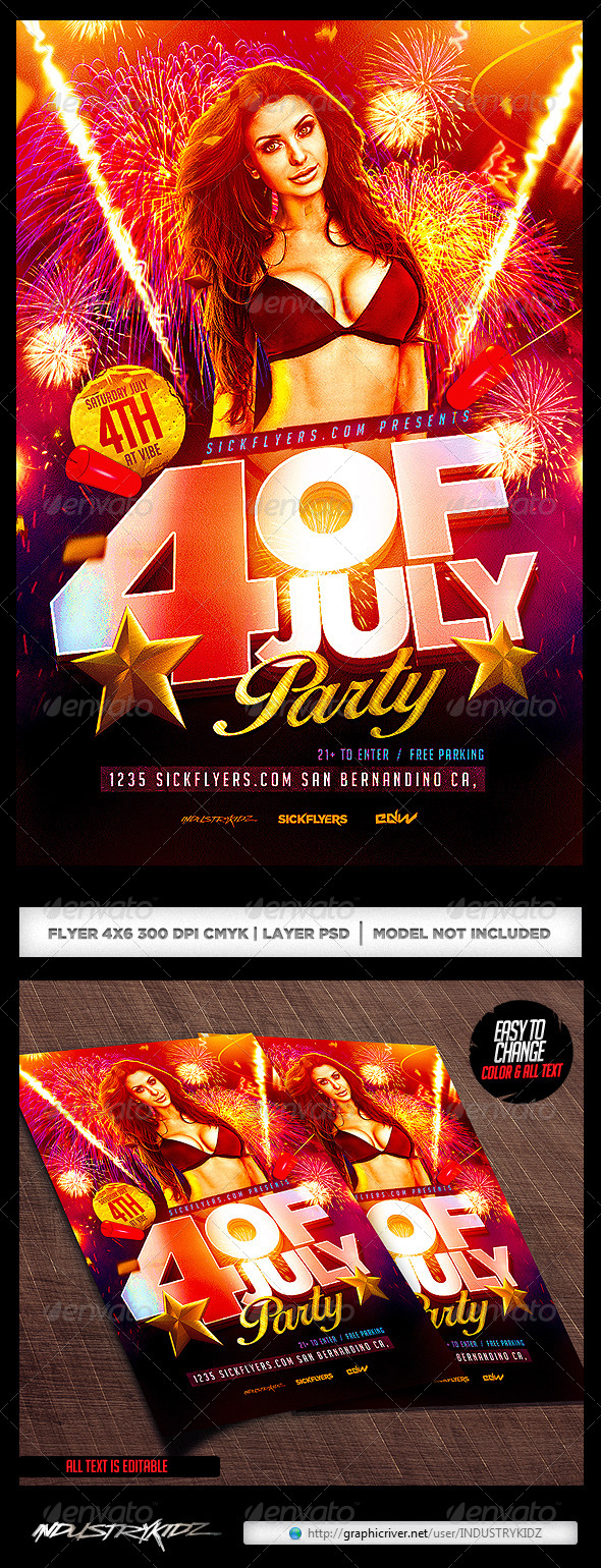 Four of July Party Flyer Template PSD - Holidays Events
